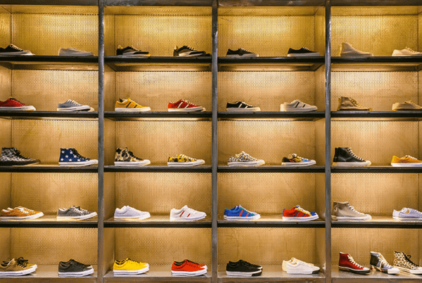 sneakers lining shelves